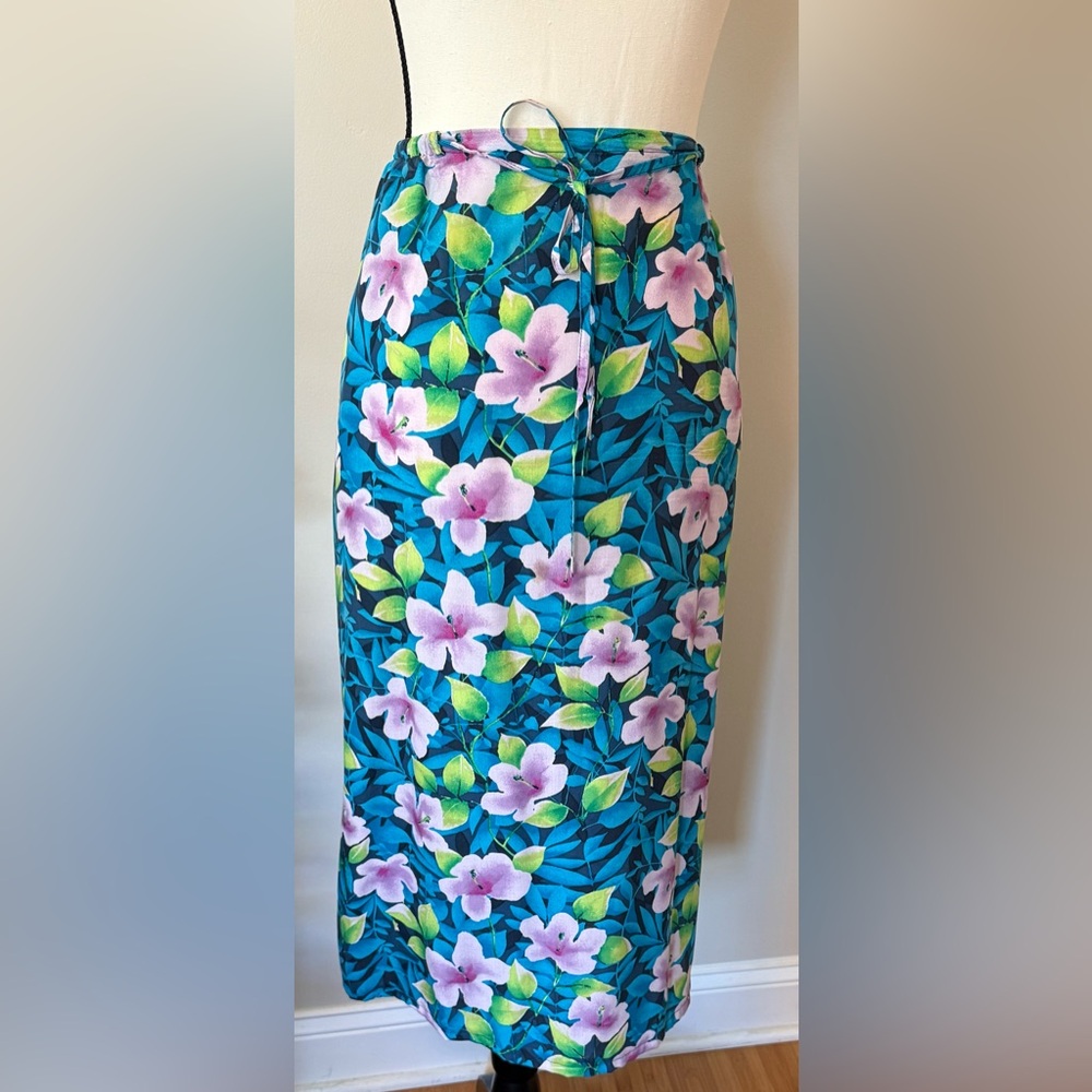 Silk Amanda Smith Floral Midi Skirt - Pink, Green, Blue. Converts to dress.
